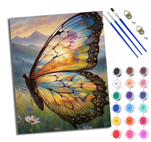 WXRWANG Malen Nach Zahlen ErwachseneBunte Schmetterlinge und Bergblumen DIY handgemaltes Ölgemälde Set für Anfänger und Erwachsene Acrylfarbe Kreative Heimdekoration Geschenk Weihnachten von WXRWANG