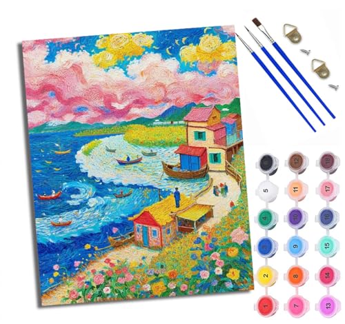 WXRWANG Malen Nach Zahlen ErwachseneBunte Stadt DIY handgemaltes Ölgemälde Set für Anfänger und Erwachsene Acrylfarbe Kreative Heimdekoration Geschenk Weihnachten von WXRWANG