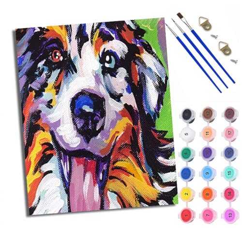WXRWANG Malen Nach Zahlen ErwachseneBunter Welpe streckt die Zunge heraus DIY handgemaltes Ölgemälde Set für Anfänger und Erwachsene Acrylfarbe Kreative Heimdekoration Geschenk Weihnachten von WXRWANG