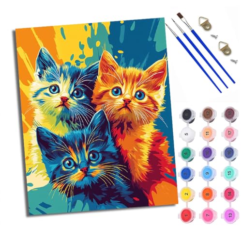 WXRWANG Malen Nach Zahlen ErwachseneBuntes süßes Kätzchen DIY handgemaltes Ölgemälde Set für Anfänger und Erwachsene Acrylfarbe Kreative Heimdekoration Geschenk Weihnachten von WXRWANG