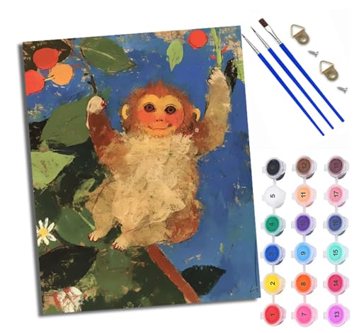 WXRWANG Malen Nach Zahlen ErwachseneCartoon Affe Obst DIY handgemaltes Ölgemälde Set für Anfänger und Erwachsene Acrylfarbe Kreative Heimdekoration Geschenk Weihnachten von WXRWANG
