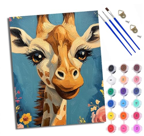 WXRWANG Malen Nach Zahlen ErwachseneCartoon-Giraffe DIY handgemaltes Ölgemälde Set für Anfänger und Erwachsene Acrylfarbe Kreative Heimdekoration Geschenk Weihnachten von WXRWANG