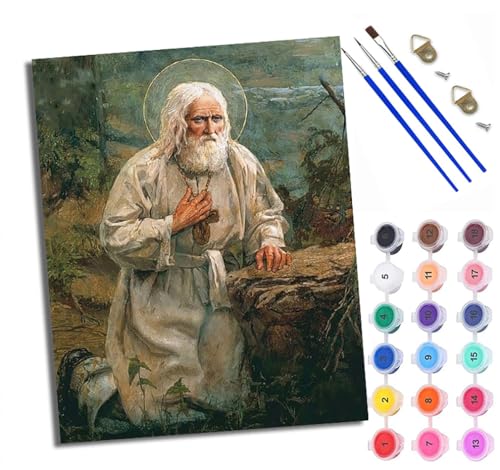 WXRWANG Malen Nach Zahlen ErwachseneDer betende weißhaarige Heilige DIY handgemaltes Ölgemälde Set für Anfänger und Erwachsene Acrylfarbe Kreative Heimdekoration Geschenk Weihnachten von WXRWANG