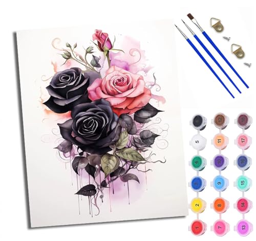 WXRWANG Malen Nach Zahlen ErwachseneDie Rose DIY handgemaltes Ölgemälde Set für Anfänger und Erwachsene Acrylfarbe Kreative Heimdekoration Geschenk Weihnachten von WXRWANG