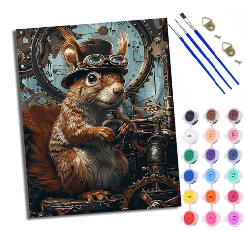 WXRWANG Malen Nach Zahlen ErwachseneEichhörnchen im Punk-Stil DIY handgemaltes Ölgemälde Set für Anfänger und Erwachsene Acrylfarbe Kreative Heimdekoration Geschenk Weihnachten von WXRWANG