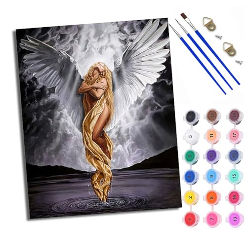 WXRWANG Malen Nach Zahlen ErwachseneEngel in Weiß DIY handgemaltes Ölgemälde Set für Anfänger und Erwachsene Acrylfarbe Kreative Heimdekoration Geschenk Weihnachten von WXRWANG