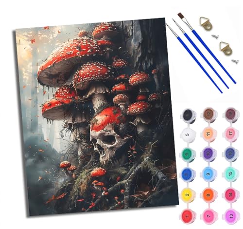 WXRWANG Malen Nach Zahlen ErwachseneFantasie-Pilz-Schädel DIY handgemaltes Ölgemälde Set für Anfänger und Erwachsene Acrylfarbe Kreative Heimdekoration Geschenk Weihnachten von WXRWANG