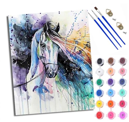 WXRWANG Malen Nach Zahlen ErwachseneFarbige Tuschemalerei eines Pferdes DIY handgemaltes Ölgemälde Set für Anfänger und Erwachsene Acrylfarbe Kreative Heimdekoration Geschenk Weihnachten von WXRWANG