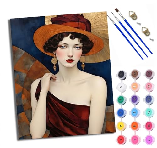 WXRWANG Malen Nach Zahlen ErwachseneFrau mit breitkrempigem Hut DIY handgemaltes Ölgemälde Set für Anfänger und Erwachsene Acrylfarbe Kreative Heimdekoration Geschenk Weihnachten von WXRWANG