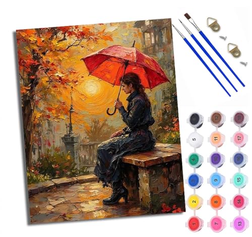 WXRWANG Malen Nach Zahlen ErwachseneFrau mit einem roten Regenschirm DIY handgemaltes Ölgemälde Set für Anfänger und Erwachsene Acrylfarbe Kreative Heimdekoration Geschenk Weihnachten von WXRWANG