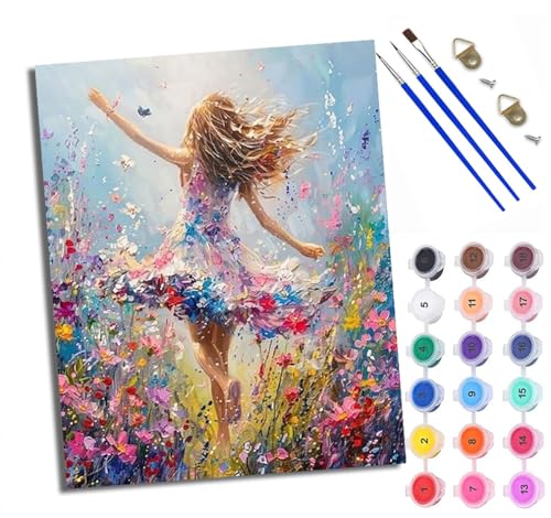 WXRWANG Malen Nach Zahlen ErwachseneFrau tanzt im Blumenmeer DIY handgemaltes Ölgemälde Set für Anfänger und Erwachsene Acrylfarbe Kreative Heimdekoration Geschenk Weihnachten von WXRWANG