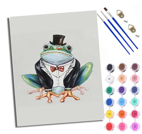 WXRWANG Malen Nach Zahlen ErwachseneFrosch im Smoking DIY handgemaltes Ölgemälde Set für Anfänger und Erwachsene Acrylfarbe Kreative Heimdekoration Geschenk Weihnachten von WXRWANG