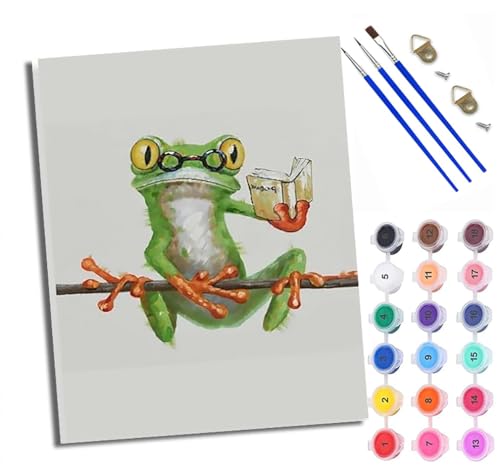 WXRWANG Malen Nach Zahlen ErwachseneFrosch liest ein Buch DIY handgemaltes Ölgemälde Set für Anfänger und Erwachsene Acrylfarbe Kreative Heimdekoration Geschenk Weihnachten von WXRWANG