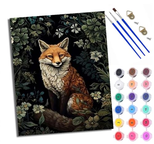 WXRWANG Malen Nach Zahlen ErwachseneFuchs in den Blumen DIY handgemaltes Ölgemälde Set für Anfänger und Erwachsene Acrylfarbe Kreative Heimdekoration Geschenk Weihnachten von WXRWANG