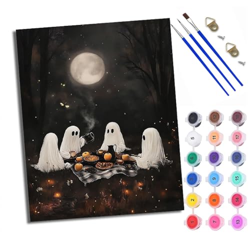 WXRWANG Malen Nach Zahlen ErwachseneGeister-Picknick der Nacht DIY handgemaltes Ölgemälde Set für Anfänger und Erwachsene Acrylfarbe Kreative Heimdekoration Geschenk Weihnachten von WXRWANG