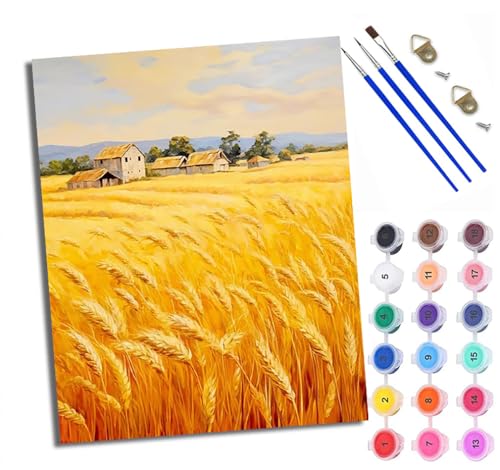 WXRWANG Malen Nach Zahlen ErwachseneGerstenhütte DIY handgemaltes Ölgemälde Set für Anfänger und Erwachsene Acrylfarbe Kreative Heimdekoration Geschenk Weihnachten von WXRWANG