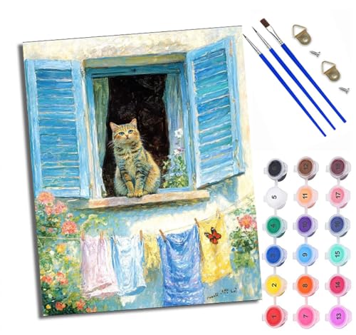 WXRWANG Malen Nach Zahlen ErwachseneGetigerte Katze Balkonblumen DIY handgemaltes Ölgemälde Set für Anfänger und Erwachsene Acrylfarbe Kreative Heimdekoration Geschenk Weihnachten WXRWANG Malen Nach Zahlen ErwachseneGetigerte Katze Balkonblumen DIY handgemaltes Ölgemälde Set für Anfänger und Erwachsene Acrylfarbe Kreative Heimdekoration Geschenk Weihnachten von WXRWANG