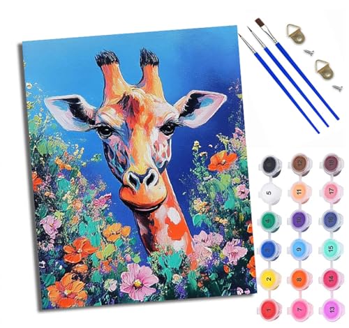 WXRWANG Malen Nach Zahlen ErwachseneGiraffe Blumen Bunt DIY handgemaltes Ölgemälde Set für Anfänger und Erwachsene Acrylfarbe Kreative Heimdekoration Geschenk Weihnachten von WXRWANG