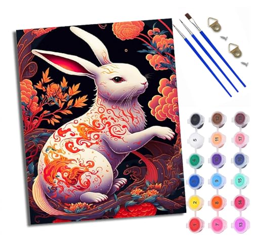 WXRWANG Malen Nach Zahlen ErwachseneGlückverheißendes und schönes Kaninchen DIY handgemaltes Ölgemälde Set für Anfänger und Erwachsene Acrylfarbe Kreative Heimdekoration Geschenk Weihnachten von WXRWANG