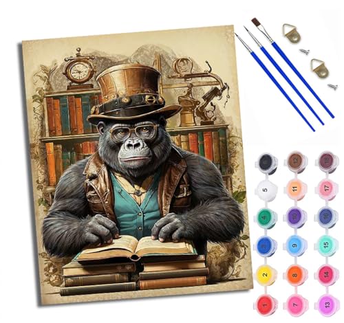 WXRWANG Malen Nach Zahlen ErwachseneGorilla im Punk-Stil DIY handgemaltes Ölgemälde Set für Anfänger und Erwachsene Acrylfarbe Kreative Heimdekoration Geschenk Weihnachten von WXRWANG