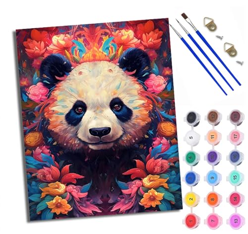 WXRWANG Malen Nach Zahlen ErwachseneGroßer Panda, umgeben von Blumen DIY handgemaltes Ölgemälde Set für Anfänger und Erwachsene Acrylfarbe Kreative Heimdekoration Geschenk Weihnachten von WXRWANG
