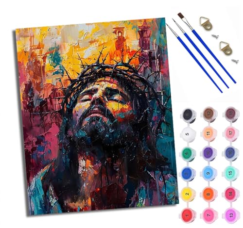WXRWANG Malen Nach Zahlen ErwachseneJesus trägt eine Dornenkrone DIY handgemaltes Ölgemälde Set für Anfänger und Erwachsene Acrylfarbe Kreative Heimdekoration Geschenk Weihnachten von WXRWANG