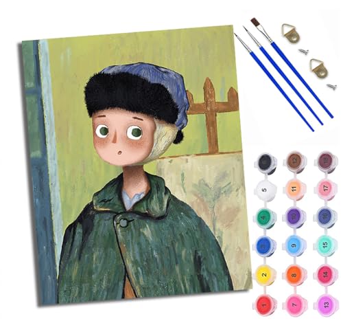 WXRWANG Malen Nach Zahlen ErwachseneJunge mit Hut DIY handgemaltes Ölgemälde Set für Anfänger und Erwachsene Acrylfarbe Kreative Heimdekoration Geschenk Weihnachten von WXRWANG