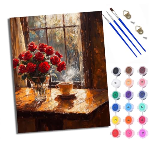 WXRWANG Malen Nach Zahlen ErwachseneKaffee Rote Rose DIY handgemaltes Ölgemälde Set für Anfänger und Erwachsene Acrylfarbe Kreative Heimdekoration Geschenk Weihnachten WXRWANG Malen Nach Zahlen ErwachseneKaffee Rote Rose DIY handgemaltes Ölgemälde Set für Anfänger und Erwachsene Acrylfarbe Kreative Heimdekoration Geschenk Weihnachten von WXRWANG
