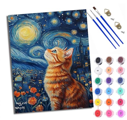 WXRWANG Malen Nach Zahlen ErwachseneKatze schaut zu den Sternen auf DIY handgemaltes Ölgemälde Set für Anfänger und Erwachsene Acrylfarbe Kreative Heimdekoration Geschenk Weihnachten von WXRWANG