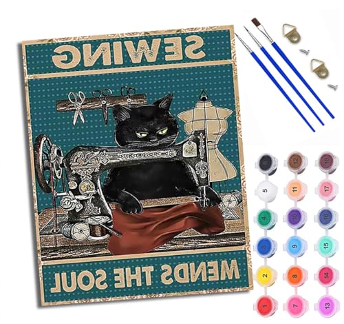 WXRWANG Malen Nach Zahlen ErwachseneKatzennähmaschine DIY handgemaltes Ölgemälde Set für Anfänger und Erwachsene Acrylfarbe Heimdekoration Geschenk Weihnachten Mit Rahmen WXRWANG Malen Nach Zahlen ErwachseneKatzennähmaschine DIY handgemaltes Ölgemälde Set für Anfänger und Erwachsene Acrylfarbe Heimdekoration Geschenk Weihnachten Mit Rahmen von WXRWANG