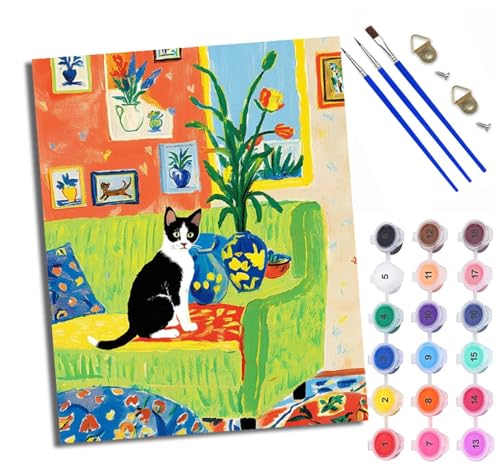 WXRWANG Malen Nach Zahlen ErwachseneKuhkätzchen DIY handgemaltes Ölgemälde Set für Anfänger und Erwachsene Acrylfarbe Kreative Heimdekoration Geschenk Weihnachten von WXRWANG