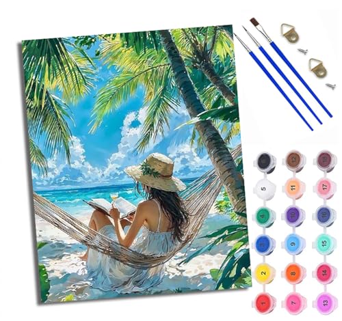 WXRWANG Malen Nach Zahlen ErwachseneLesen in der Hängematte DIY handgemaltes Ölgemälde Set für Anfänger und Erwachsene Acrylfarbe Kreative Heimdekoration Geschenk Weihnachten von WXRWANG