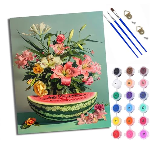 WXRWANG Malen Nach Zahlen ErwachseneLilienblüte Wassermelone DIY handgemaltes Ölgemälde Set für Anfänger und Erwachsene Acrylfarbe Kreative Heimdekoration Geschenk Weihnachten von WXRWANG