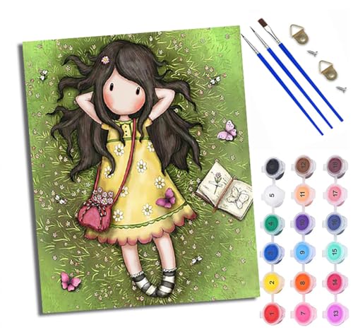 WXRWANG Malen Nach Zahlen ErwachseneMädchen im gelben Rock auf dem Gras DIY handgemaltes Ölgemälde Set für Anfänger und Erwachsene Acrylfarbe Kreative Heimdekoration Geschenk Weihnachten von WXRWANG