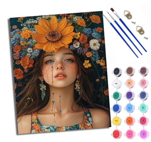 WXRWANG Malen Nach Zahlen ErwachseneMädchen tragen florale Ornamente DIY handgemaltes Ölgemälde Set für Anfänger und Erwachsene Acrylfarbe Kreative Heimdekoration Geschenk Weihnachten von WXRWANG