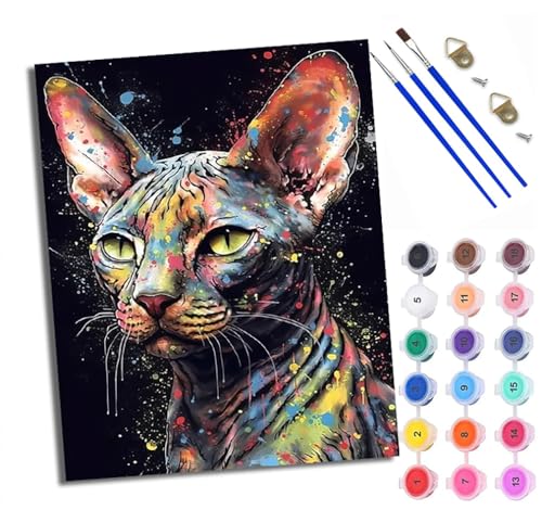 WXRWANG Malen Nach Zahlen ErwachseneNacktkatze im Tintenstrahl-Stil DIY handgemaltes Ölgemälde Set für Anfänger und Erwachsene Acrylfarbe Kreative Heimdekoration Geschenk Weihnachten von WXRWANG