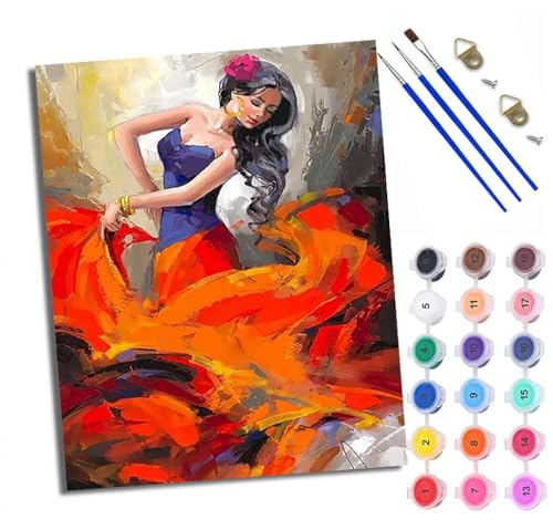 WXRWANG Malen Nach Zahlen ErwachseneÖlgemälde einer Tänzerin im roten Rock DIY handgemaltes Ölgemälde Set für Anfänger und Erwachsene Acrylfarbe Kreative Heimdekoration Geschenk Weihnachten von WXRWANG