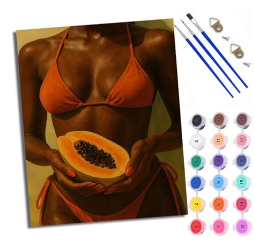 WXRWANG Malen Nach Zahlen ErwachsenePapaya Afrikanisches Mädchen DIY handgemaltes Ölgemälde Set für Anfänger und Erwachsene Acrylfarbe Kreative Heimdekoration Geschenk Weihnachten von WXRWANG