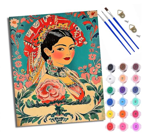 WXRWANG Malen Nach Zahlen ErwachseneRetro-Frau mit Blumen DIY handgemaltes Ölgemälde Set für Anfänger und Erwachsene Acrylfarbe Kreative Heimdekoration Geschenk Weihnachten von WXRWANG