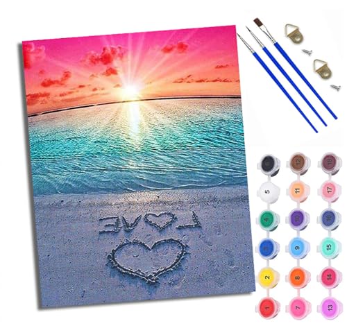 WXRWANG Malen Nach Zahlen ErwachseneRomantischer Strand DIY handgemaltes Ölgemälde Set für Anfänger und Erwachsene Acrylfarbe Kreative Heimdekoration Geschenk Weihnachten von WXRWANG