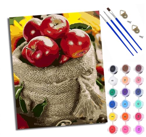 WXRWANG Malen Nach Zahlen ErwachseneRote Äpfel in Säcken DIY handgemaltes Ölgemälde Set für Anfänger und Erwachsene Acrylfarbe Kreative Heimdekoration Geschenk Weihnachten von WXRWANG
