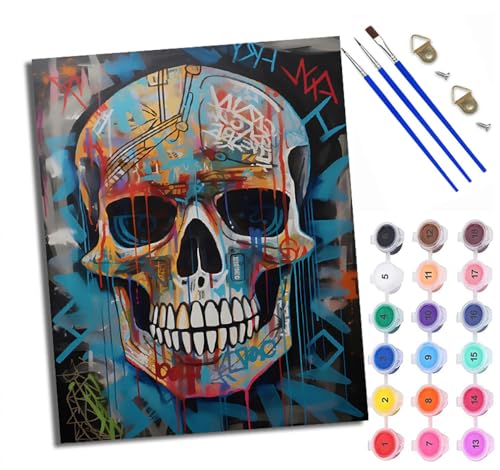 WXRWANG Malen Nach Zahlen ErwachseneSchädel-Kunst-Graffiti DIY handgemaltes Ölgemälde Set für Anfänger und Erwachsene Acrylfarbe Kreative Heimdekoration Geschenk Weihnachten von WXRWANG