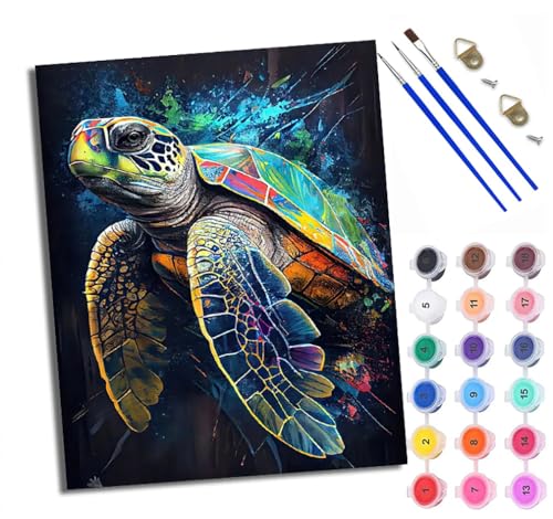 WXRWANG Malen Nach Zahlen ErwachseneSchildkröte im Tintenstrahl-Stil DIY handgemaltes Ölgemälde Set für Anfänger und Erwachsene Acrylfarbe Kreative Heimdekoration Geschenk Weihnachten von WXRWANG