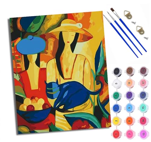 WXRWANG Malen Nach Zahlen ErwachseneSchönheit Kätzchen Obst DIY handgemaltes Ölgemälde Set für Anfänger und Erwachsene Acrylfarbe Kreative Heimdekoration Geschenk Weihnachten von WXRWANG