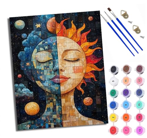 WXRWANG Malen Nach Zahlen ErwachseneSchönheit bei Tag und Nacht DIY handgemaltes Ölgemälde Set für Anfänger und Erwachsene Acrylfarbe Kreative Heimdekoration Geschenk Weihnachten von WXRWANG