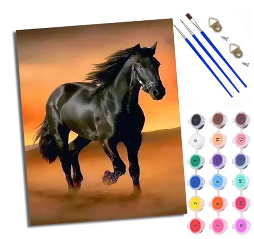 WXRWANG Malen Nach Zahlen ErwachseneSchwarzes Pferd galoppiert durch die Wüste DIY handgemaltes Ölgemälde Set für Anfänger und Erwachsene Acrylfarbe Kreative Heimdekoration Geschenk Weihnachten von WXRWANG
