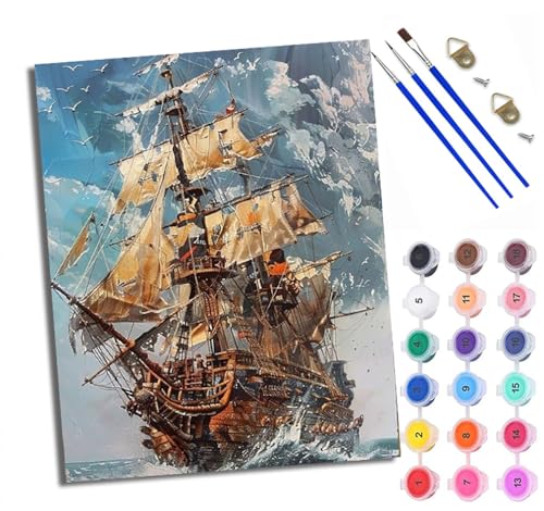 WXRWANG Malen Nach Zahlen ErwachseneSegelboot bricht die Wellen DIY handgemaltes Ölgemälde Set für Anfänger und Erwachsene Acrylfarbe Kreative Heimdekoration Geschenk Weihnachten von WXRWANG