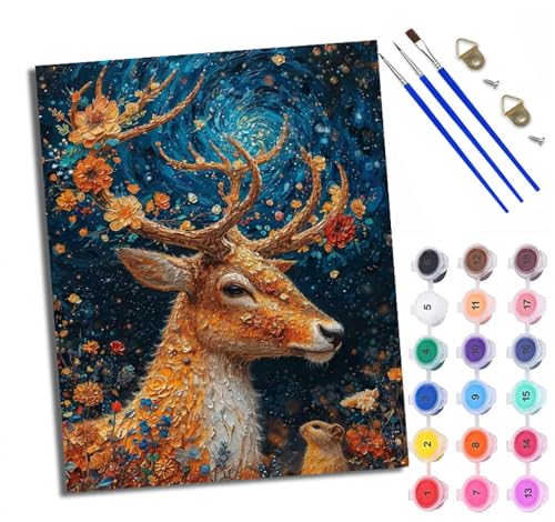 WXRWANG Malen Nach Zahlen ErwachseneSikahirsch und Eichhörnchen DIY handgemaltes Ölgemälde Set für Anfänger und Erwachsene Acrylfarbe Kreative Heimdekoration Geschenk Weihnachten von WXRWANG