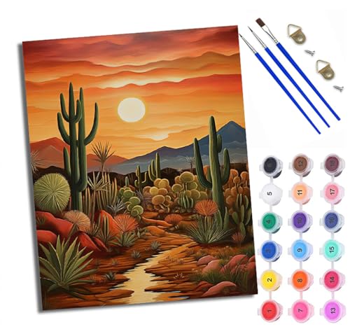 WXRWANG Malen Nach Zahlen ErwachseneSonnenuntergang in der Wüste DIY handgemaltes Ölgemälde Set für Anfänger und Erwachsene Acrylfarbe Kreative Heimdekoration Geschenk Weihnachten von WXRWANG