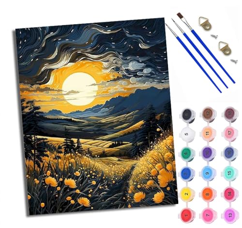 WXRWANG Malen Nach Zahlen ErwachseneSonnenuntergangs-Tallandschaft DIY handgemaltes Ölgemälde Set für Anfänger und Erwachsene Acrylfarbe Kreative Heimdekoration Geschenk Weihnachten von WXRWANG